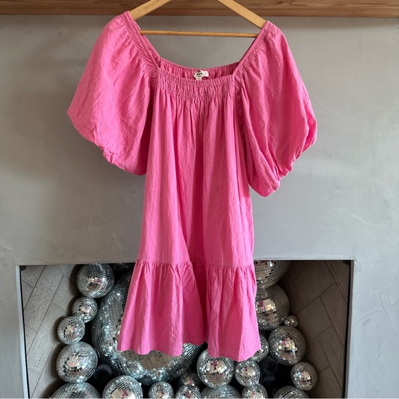 Square Neck Bubble Hem Pink Dress / Size Large - Picture 6 of 7